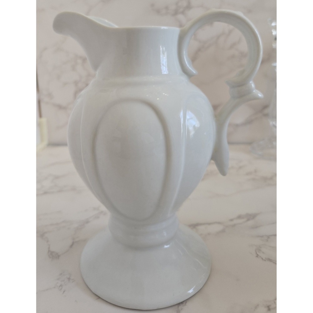 Porcelain Water Pitcher White‎ With Handle Vintage 7.5"
